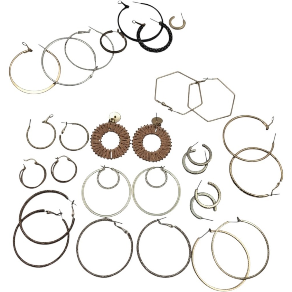 Hoop Earring Lot 12 Pairs Gold Silver Rose Gold Rhinestone Geometric Woven Set
